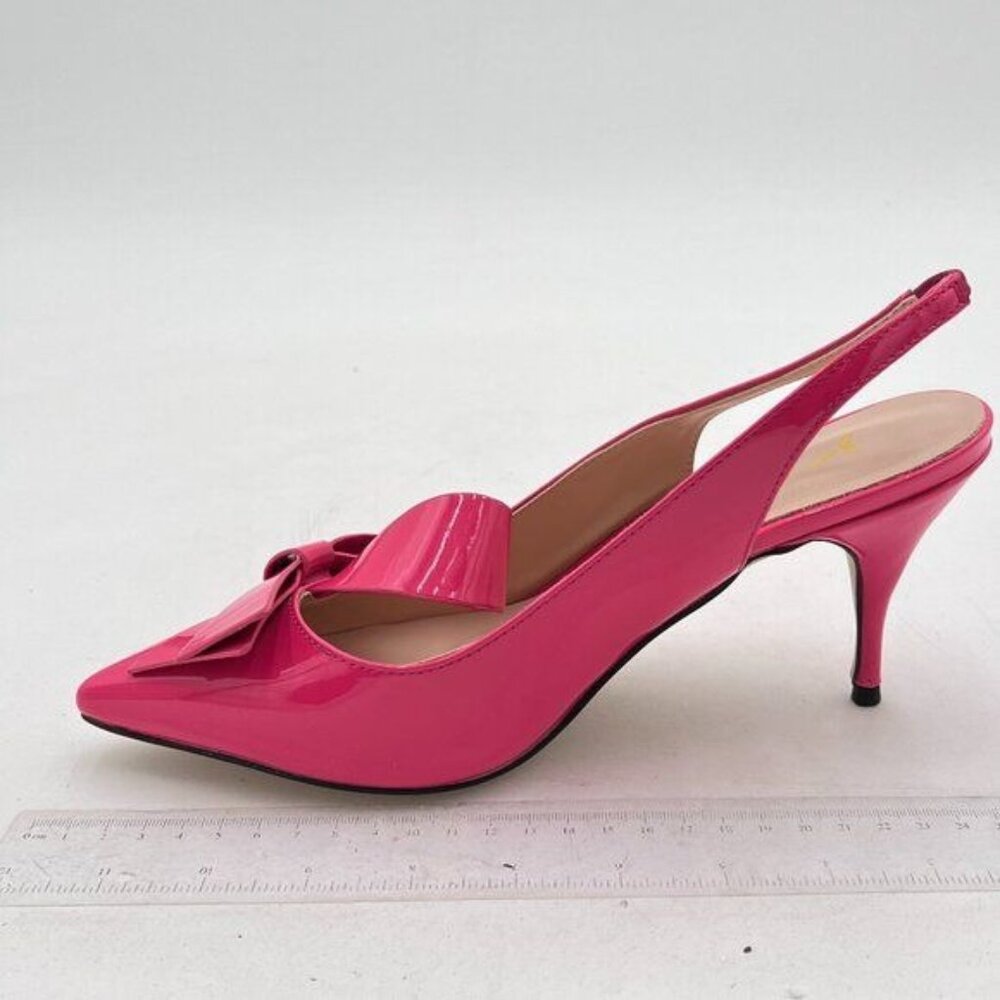 YDN Pink Stiletto Mid Heel Pumps Bow Pointed Toe Slingback Slip on Sandals Dres